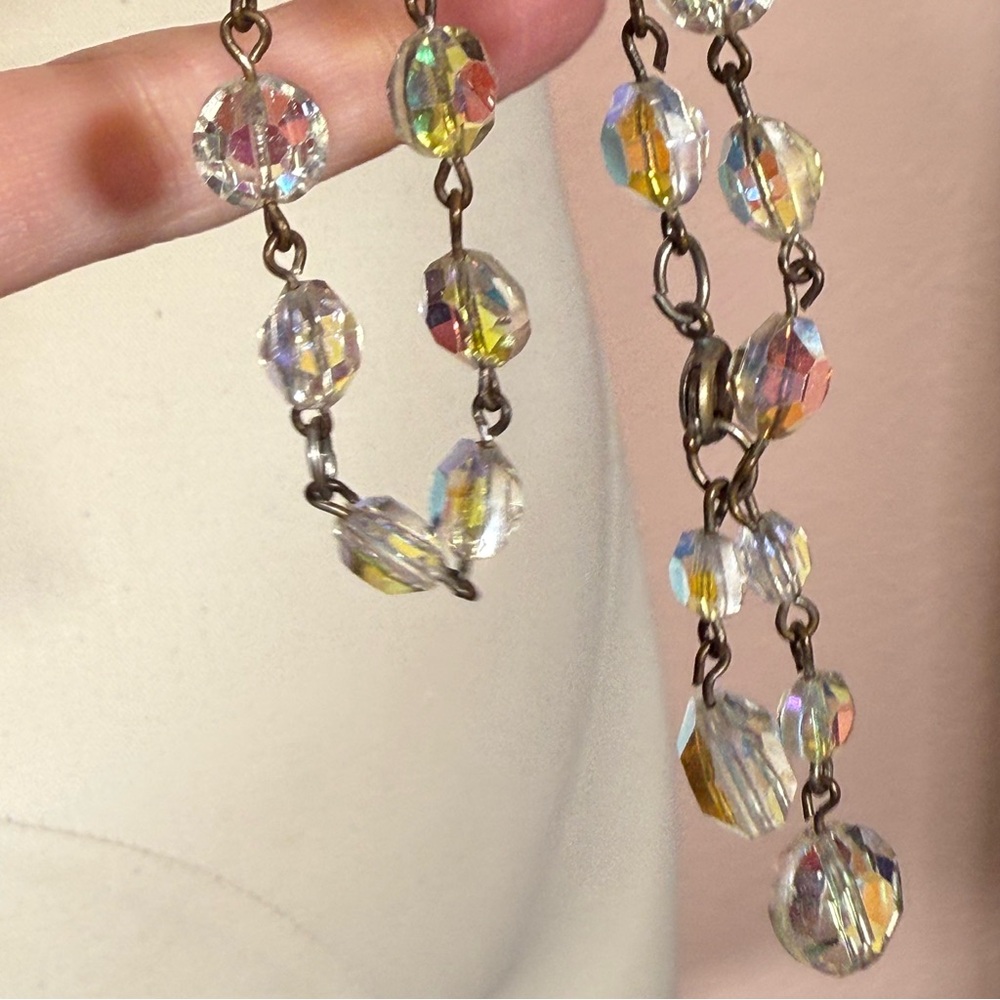 Vintage 1940’s Retro art deco aurora borealis glass crystal choker necklace 16in - Picture 10 of 13